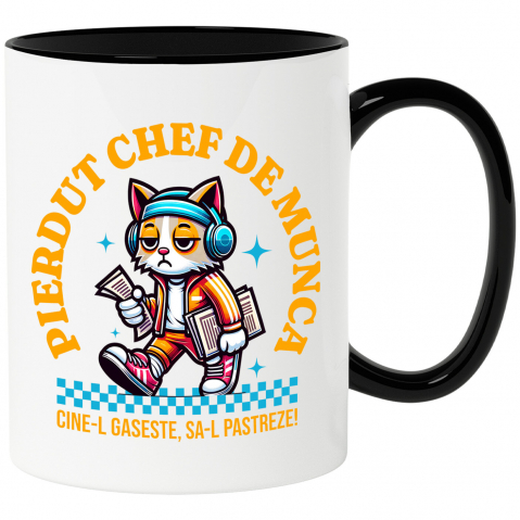 Amuzante - Cana Personalizata Pisică Extenuată cu Trening Colorat și Căști Audio – Cadou Amuzant pentru Muncă și Distracție