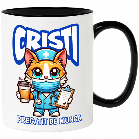 Meserii - Cana Personalizata Pisică Doctor Cu Cafea – Design Amuzant pentru Cadouri Personalizate