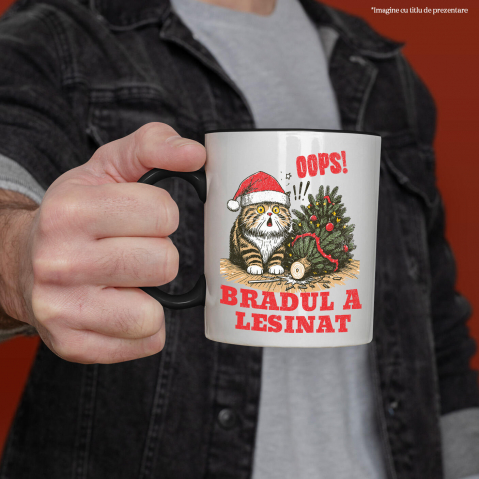 Cana Personalizata Tricou Personalizat Crăciun – Pisică Amuzantă și Brad Răsturnat [1]