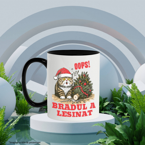 Cana Personalizata Tricou Personalizat Crăciun – Pisică Amuzantă și Brad Răsturnat [2]