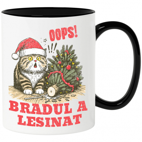 Craciun - Cana Personalizata Tricou Personalizat Crăciun – Pisică Amuzantă și Brad Răsturnat