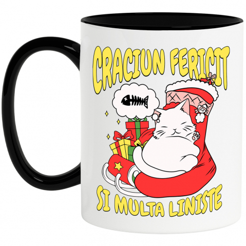 Craciun - Cana Personalizata Tricou Personalizat Crăciun – Pisică Amuzantă și Mesaj Haios