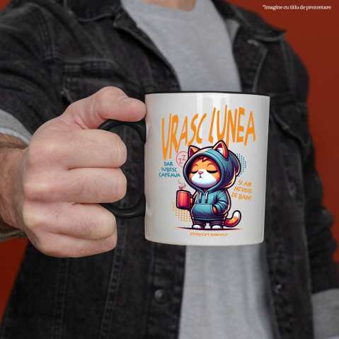 Cana Personalizata Pisica Haioasă Somnoroasă Cu Cană De Cafea – Cadou Personalizat „Urașc Lunea, Iubesc Cafeaua” pentru Iubitorii De Pisici și Cafea [1]