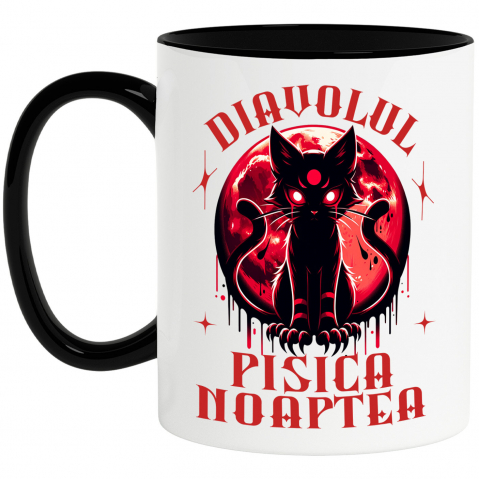 Cana Personalizata Pisica Horror cu Ochi Roșii | Diavolul Pisica de Halloween