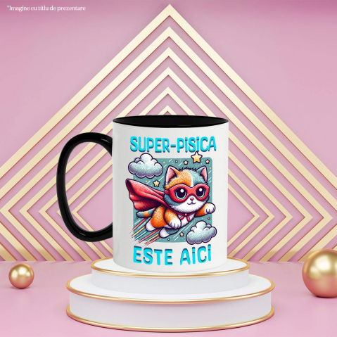 Cana Personalizata Super-Pisica Este Aici! Pisica Cu Pelerină și Masca De Super-Erou – Cadou Personalizat Pentru Familie și Copii [2]