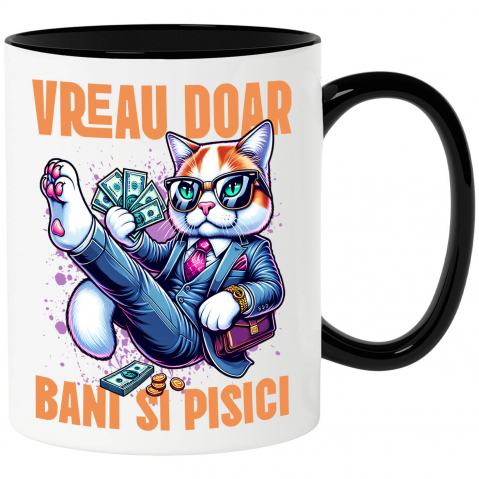 Căni - Cana Personalizata Pisica în Costum Office cu Bancnote Bani - Avere și Lux pentru Iubitorii de Pisici