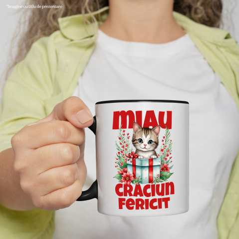 Cana Personalizata Pisica în Cutie de Cadou – Miau Crăciun Fericit și Flori Colorate pentru Iubitorii de Pisici [1]