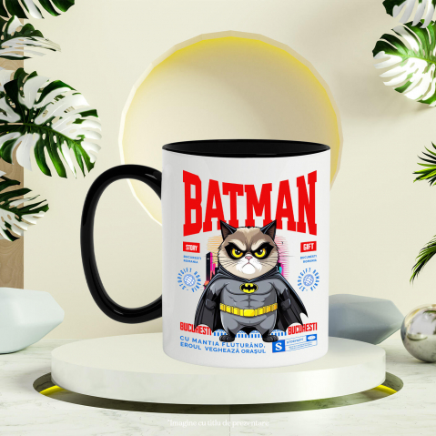 Cana Personalizata Pisica Morocănoasă în Costum de Batman – Un Supererou Amuzant pentru Iubitorii de Animale [2]