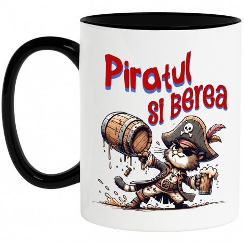 Bauturi - Cana Personalizata „Pisica Motan cu Palarie de Pirat și Halba de Bere - Cadou pentru Copii cu Tema Piraților și Desene Animate”