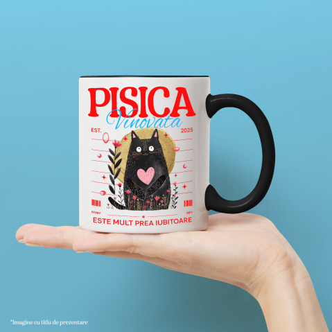 Cana Personalizata "Pisica Neagră cu Inima Roz - Cadou Amuzant pentru Iubitori de Pisici" [1]