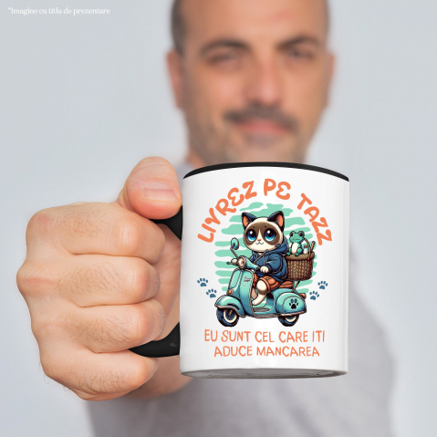 Cana Personalizata "Pisica Albastră cu Cos de Picnic și Broască Țestoasă - Livrare Mâncare Tazz, Cadou Amuzant pentru Copii și Familie" [1]