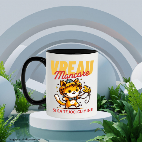 Cana Personalizata Pisica Portocalie Jucăușă „Vreau Mâncare și Să Te Joi Cu Mine” – Cadou Amuzant Pentru Iubitorii De Pisici [2]