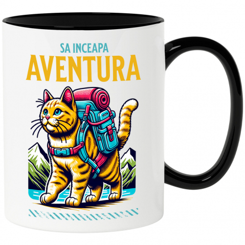 Calatorie - Cana Personalizata "Cadou Pisica Gata de Aventură – Drumeție în Munte și Lac pentru Iubitorii de Natură și Familii"