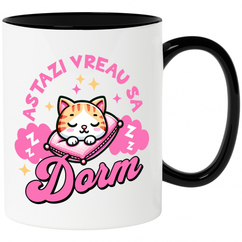 Pisici - Cana Personalizata Pisica Portocalie Pe Pernă Roz – Cadou Personalizat „Astăzi Vreau Să Dorm” pentru Iubitorii De Pisici și Somn