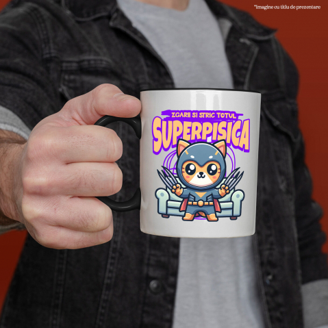 Cana Personalizata Pisica Portocalie În Costum De Super Erou Cu Gheare Lungi – Cadou Personalizat „Zgârâi Și Stric Totul” Pentru Copii [1]