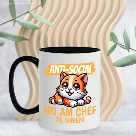 Cana Personalizata Pisica Portocalie Vesela Cu Ochi Verzi – Cadou Amuzant Personalizat Anti-social pentru Familie și Prieteni [2]