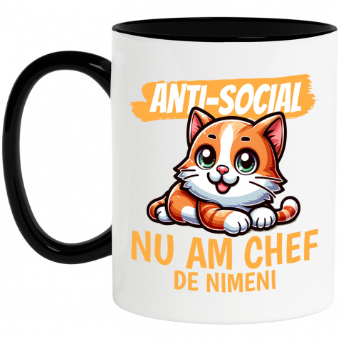 Pisici - Cana Personalizata Pisica Portocalie Vesela Cu Ochi Verzi – Cadou Amuzant Personalizat Anti-social pentru Familie și Prieteni