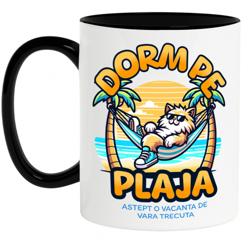 Plaja - Cana Personalizata Pisică Pufoasă Pe Plajă – Cadou Personalizat Funny Pentru Familie & Prieteni