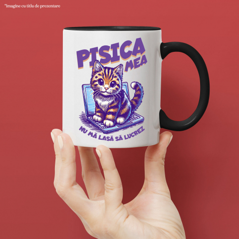 Cana Personalizata Pisica Pe Laptop „Pisica Mea Nu Mă Lasă Să Lucrez” – Cadou Amuzant Pentru Iubitorii De Pisici Și Birou [1]