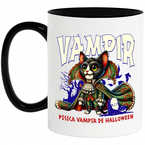 Halloween - Cana Personalizata Costum Pisica Regina Vampir cu Colți pentru Halloween | Pisica Vampir de Halloween