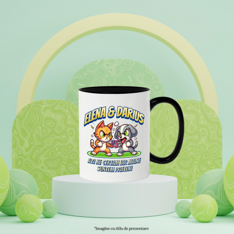 Cana Personalizata "Pisica și Câine Luptă Box - Cadou Haios pentru Elena & Darius, Certuri și Prietenie" [2]