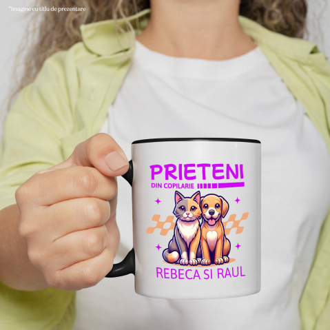 Cana Personalizata Cadouri personalizate prieteni și familie – Portret cu pisica și câine pentru Rebeca și Paul [1]