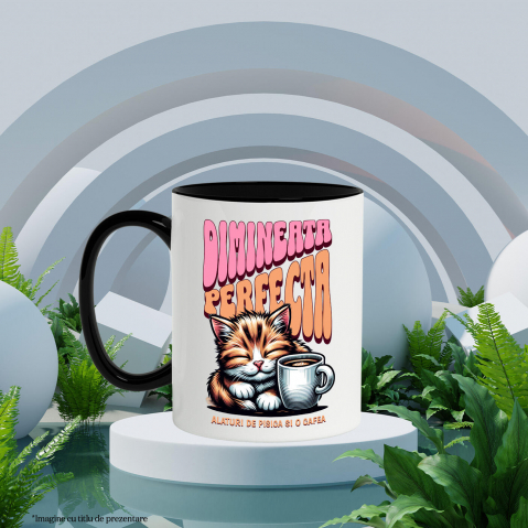 Cana Personalizata „Pisică Somnoroasă cu Cană de Cafea – Dimineața Perfectă pentru Iubitorii de Pisici” [2]