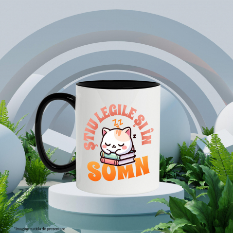 Cana Personalizata Tricou Pisica Somnoroasă - "Știu Legile Și În Somn" | Cadou Amuzant pentru Iubitorii de Pisici și Educație [2]