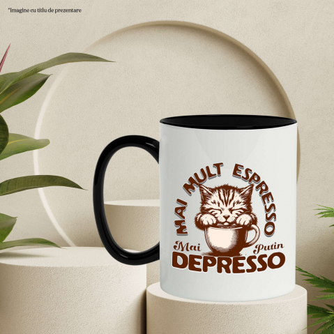 Cana Personalizata „Cană Personalizată „Mai Mult Expresso Mai Puțin Depresso” cu Pisică Somnoroasă – Cadou Amuzant pentru Iubitorii de Cafea și Pisici” [2]