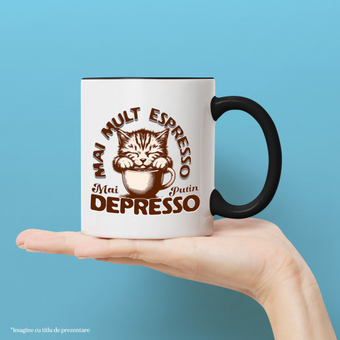 Cana Personalizata „Cană Personalizată „Mai Mult Expresso Mai Puțin Depresso” cu Pisică Somnoroasă – Cadou Amuzant pentru Iubitorii de Cafea și Pisici” [1]