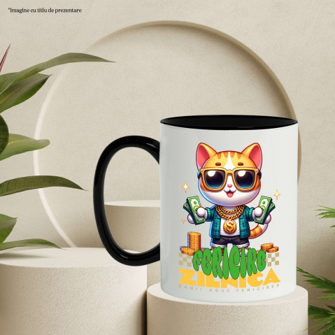 Cana Personalizata Pisica Gangster cu Bancnote și Aur – „Banii Aduc Fericirea Zilnică” – Cadou Personalizat pentru Familie, Tati, Copii, Prieteni [2]