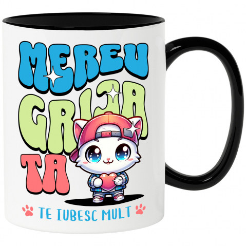 Copii - Cana Personalizata Pisică Gangster cu Inimă – Cadou Romantic Personalizat „Te Iubesc Mult Mereu”