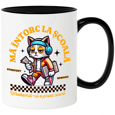 Cadouri Pentru Copii - Cana Personalizata Pisică Supărată și Extenuată cu Ținută Hip Hop | Întoarcerea la Școală