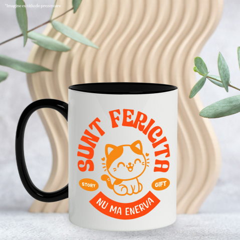 Cana Personalizata Pisică Veselă Portocalie „Sunt Fericită, Nu Mă Enerva” – Cadou Personalizat Pentru Iubitorii De Pisici [2]