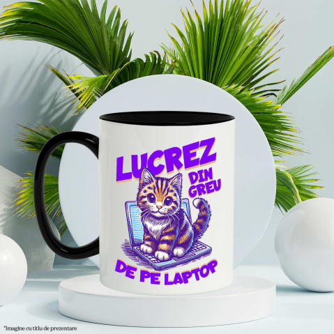 Cana Personalizata Pisică Veselă pe Laptop – Work From Home cu Animale Blănoase [2]