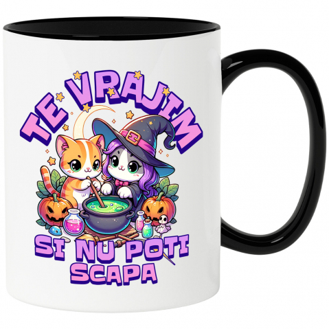 Halloween - Cana Personalizata Pisici Vrăjitoare cu Poțiune Magică | Cadou Halloween Personalizat | Decor Tematic Halloween