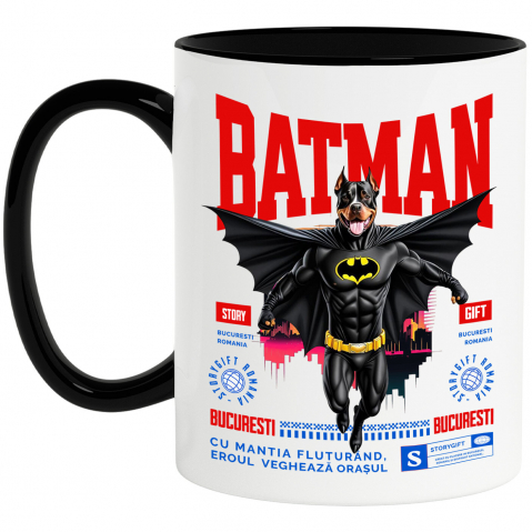 Supereroi - Cana Personalizata Pitbull În Costum de Batman – Câine Supererou pentru Familie și Copii