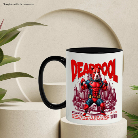 Cana Personalizata Pitbull În Costum de Deadpool – Câine Supererou pentru Familie și Copii [2]