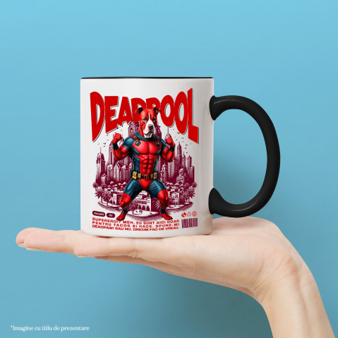 Cana Personalizata Pitbull În Costum de Deadpool – Câine Supererou pentru Familie și Copii [1]