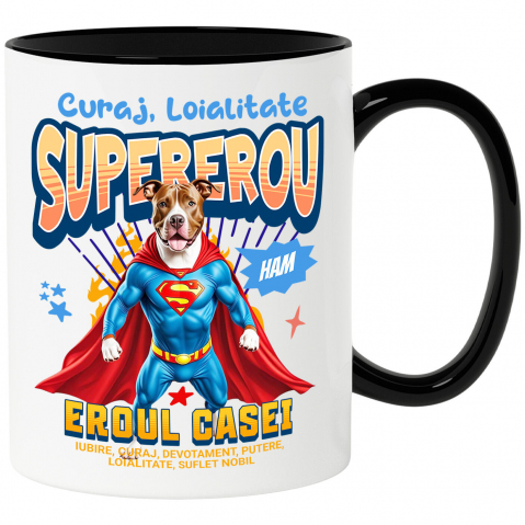 Supereroi - Cana Personalizata Pitbull în Costum de Superman – Produse Personalizate pentru Familie și Copii