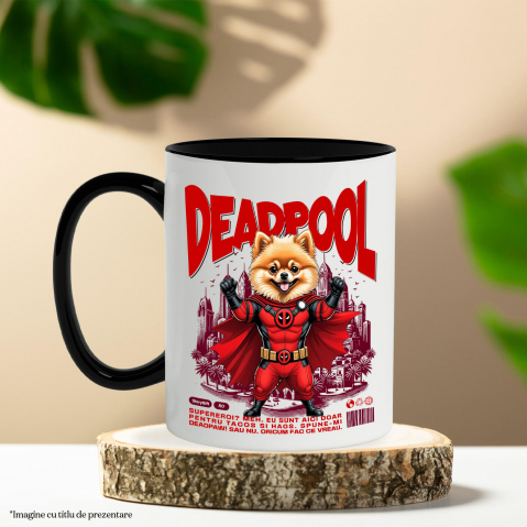 Cana Personalizata Pomeranian în Costum Deadpool – Câine Supererou Amuzant și Personalizat [2]