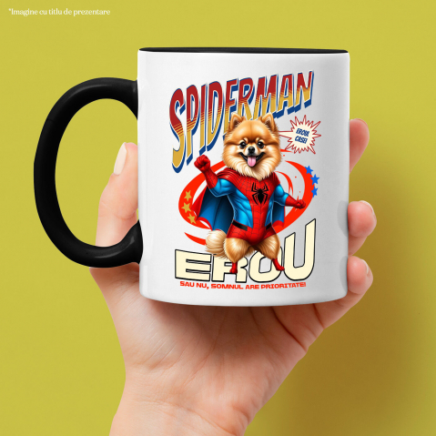 Cana Personalizata Pomeranian în Costum Spider-Man - Cadou Personalizat pentru Copii și Familie [1]