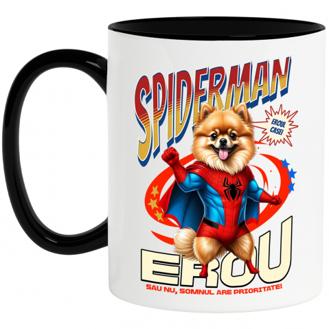 Cani Personalizate - Cana Personalizata Pomeranian în Costum Spider-Man - Cadou Personalizat pentru Copii și Familie