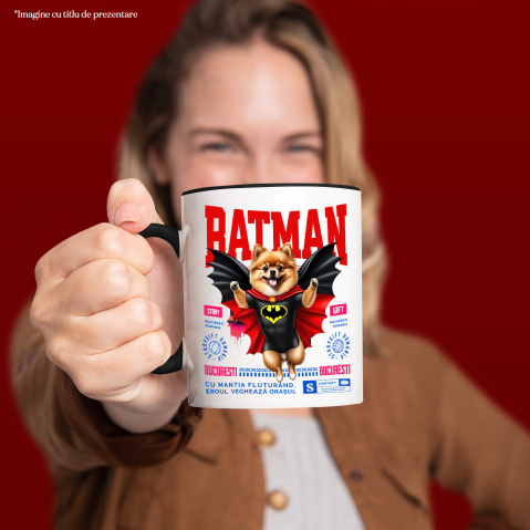 Cana Personalizata Pomeranian în Costum de Batman – Supereroul Blănos Perfect pentru Copii și Iubitorii de Animale [1]