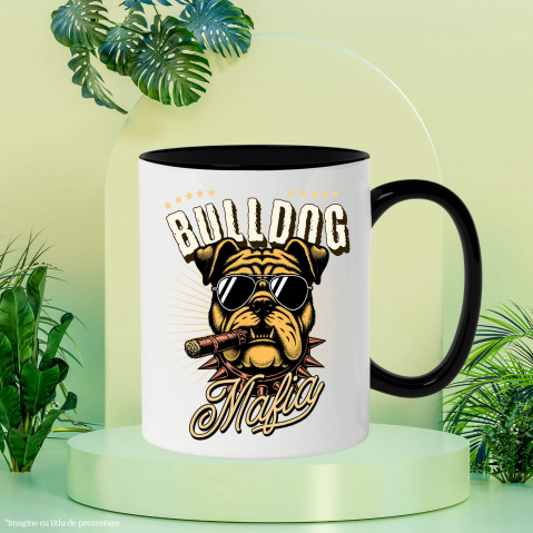 Cana Personalizata „Portret Câine Bulldog Stil Mafiot cu Trabuc și Ochelari de Soare – Cadou Personalizat pentru Iubitorii de Câini” [2]