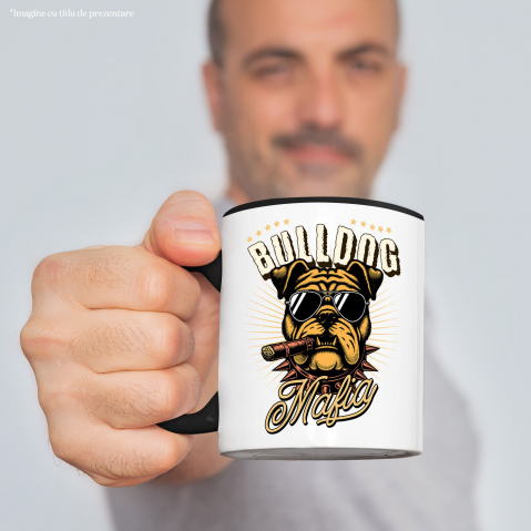 Cana Personalizata „Portret Câine Bulldog Stil Mafiot cu Trabuc și Ochelari de Soare – Cadou Personalizat pentru Iubitorii de Câini” [1]