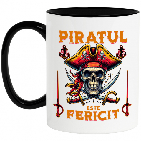 BASME - Cana Personalizata Costum Pirat cu Craniu Uman, Palarie și Sabii - Piratul Fericit - Personalizat