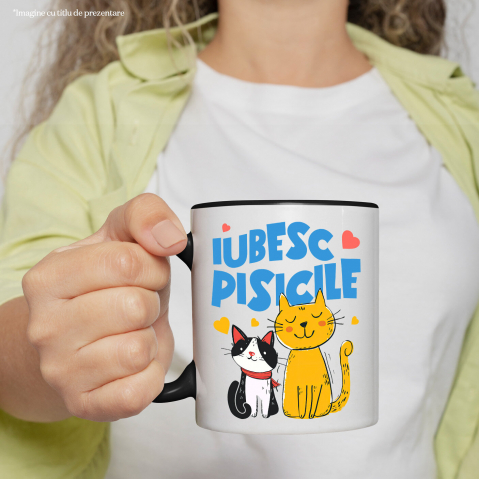 Cana Personalizata Portret Două Pisici Portocalie și Neagră „Iubesc Pisicile” – Cadou Personalizat Pentru Iubitorii De Pisici [1]