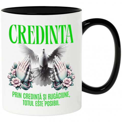 Paste - Cana Personalizata "Porumbel Alb – Puritate, Credință și Rugăciune | Totul Este Posibil"