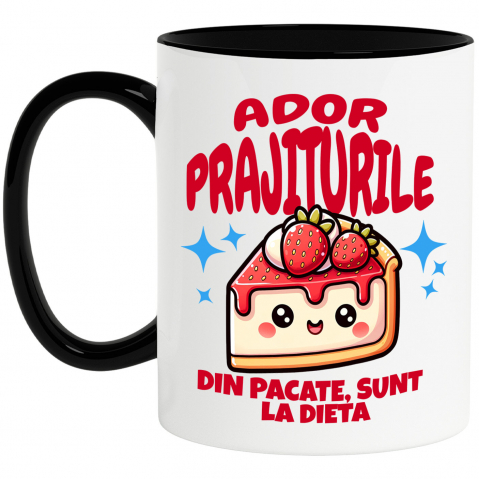 Mancare - Cana Personalizata Cheesecake personalizat cu căpșuni și mesaj haios – Cadou ideal pentru iubitorii de prăjituri